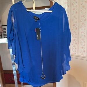 Alyx Asymmetrical Blue Flutter Sleeve Blouse